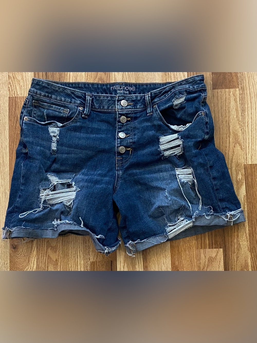 Maurices Dark Blue Distressed Denim Shorts